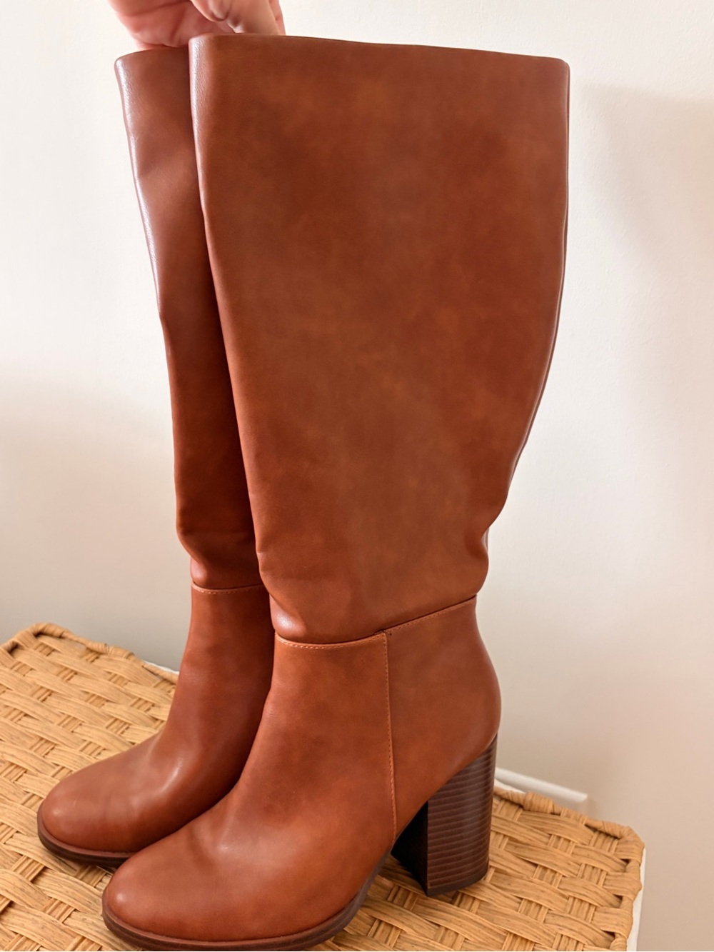 Unisa Wide Calf Womenβs Tall Brown Leather Block Heel Boots
